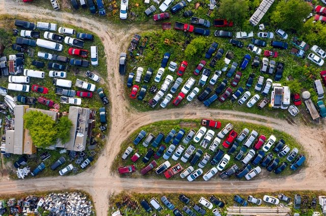End-of-life vehicles awaiting dismantling